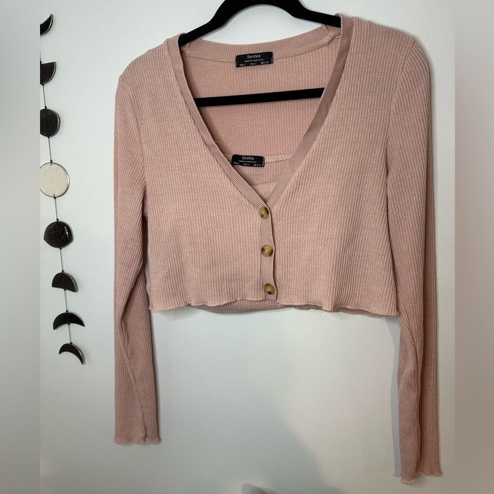 Berksha Rose Pink Cami & Cardigan Jersey Twinset